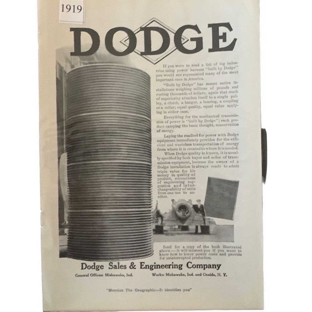 Vintage 1919 Dodge Sales & Engineering Company Ad Advertisement